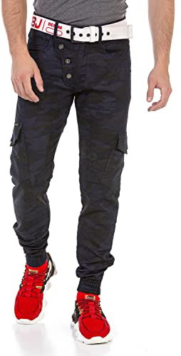 Cipo & Baxx Herren Jeanshose Denim Jogger Cargo Hose Camouflage Pants CD690 Blaucamouflage W31 L34