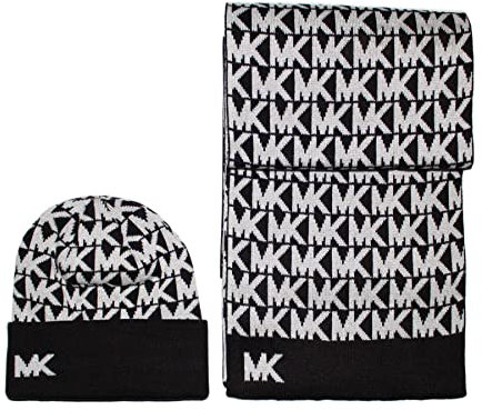 Michael Kors Damen Strickschal & Beanie MK Geschenkbox, Einheitsgröße (schwarz), Schwarz , One size