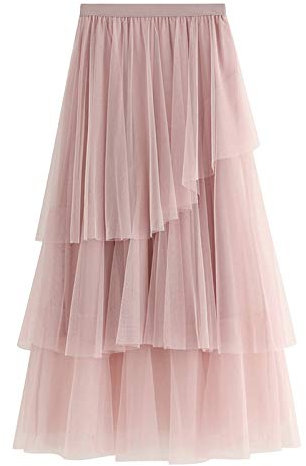 Maeau - Gonna Maxi Lunga Donne Gonna Lunga in Tulle A-Line Vita Alta Gonna Floreale Elegante Vintage per Festa Danza - Rosa