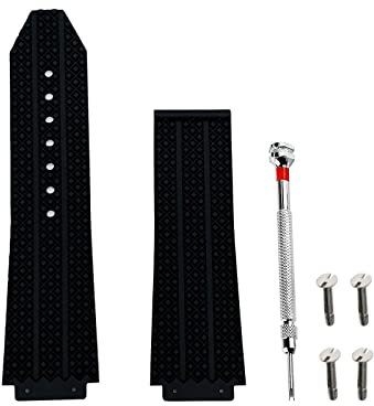 Mitekiic 24 mm Gummi-Uhrenarmband, Ersatzband mit Werkzeug für Hublot Big Bang (schwarze Partikel, keine Schnalle)