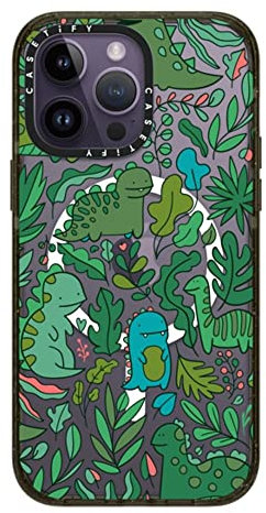 CASETiFY Impact iPhone 14 Pro Max Case [4X Military Grade Drop Tested / 8.2ft Drop Protection/Compatible with Magsafe] - Funny green dinos. Cute dinosaurs - Clear Black