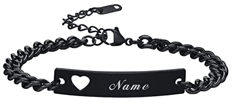 VNOX Bracelet chaîne cubaine gravée pour femme:bracelet d'amitié personnalisé avec cœur réglable noir Bracelet de corde pour sœurs partenaire de demoiselle d'honneur|paire de bracelets