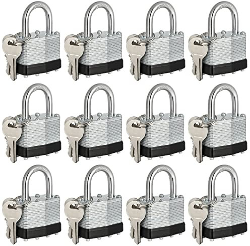 Travate Candados con llave igual, candados chapados en níquel con llave igual, juego de 12, cerradura con llave con cuerpo de 40 mm de ancho, grillete de 1 pulgada para unidad de almacenamiento,