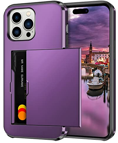 Coolden for iPhone 14 Pro Case Wallet Case Armor Shockproof Case Heavy Duty Protective Case Hard PC Back Soft TPU Bumper Card Holder Slot Wallet Case Cover for iPhone 14 Pro Phone Case (Purple)
