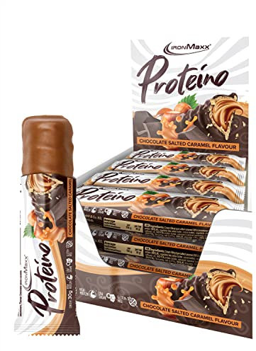 IronMaxx Proteino Proteinriegel - Chocolate Salted Caramel 12 x 30g | High-Protein-Bar auf Waffelbasis mit cremiger Füllung | zuckerreduzierter Eiweißriegel glutenfrei und palmölfrei