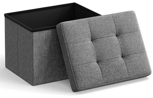 SONGMICS Mazie Collection - Small Folding Storage Ottoman, Foot Rest Stool, 12.2 x 16.1 x 12.2 Inches, 286 lb Load Capacity, for Living Room, Bedroom, Home Office, Dorm, Dark Gray ULSF102G01