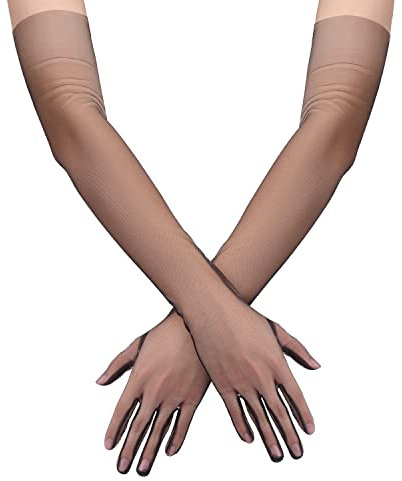 SAVITA Women Long Gloves Stretchy Elbow Length 27.6inch Transparent Long Tulle Gloves Black Mesh Gloves Costume Halloween Cosplay Opera Wedding Bridal Shower Prom