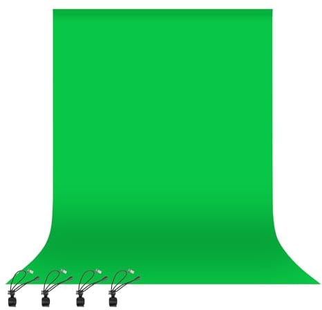 EMART Green Screen Backdrop 2.4x3m, Greenscreen Background for Photo | Polyester Green Screen Fabric Cloth, Greenscreen Sheet with 4 Backdrop Clips, for YouTube Zoom Meeting Video Studio Streaming