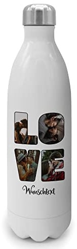 PhotoFancy® - Personalisierte Trinkflasche 'LOVE' - Thermo-Trinkflasche mit eigenem Foto und Text selbst gestalten - Thermosflasche aus Edelstahl - 1000 ml