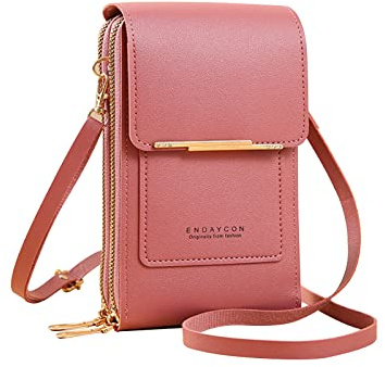 PORRASSO Touch Screen Crossbody Phone Bag Women Shoulder Bag PU Phone Purse Bag Fashion Satchel Wallet for Dating Shopping Traveling Dark Pink