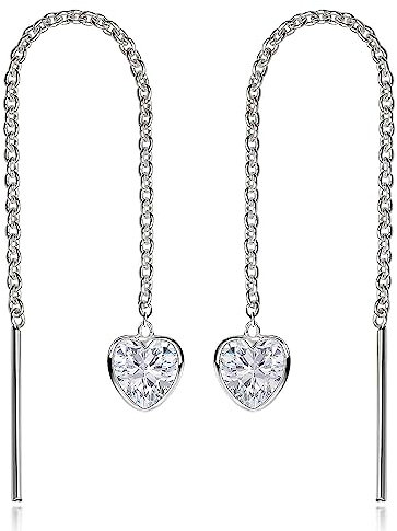 Materia Silber Ohrringe Damen 925 Durchzieher - Zirkonia Herz weiß SO-480-Weiß