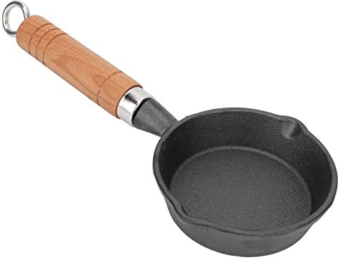 Poêle en Fonte de 10 Cm avec Manche en Bois, Petite Poêle à Frire à œufs, Mini Poêle à Crêpes à Fond Plat, Ustensiles de Cuisine