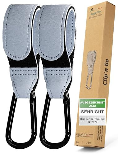 ADRIANO PORCARO I Kinderwagen Haken [2er-Pack] I Haken Kinderwagen I Perfekt für Wickelstasche und Laufrad Halterung Kinderwagen I Belastbar bis 40kg - Ideal als Kinderwagen Befestigung (Blau)