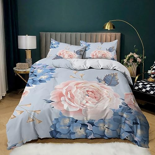 XCQHZYQ Bettwäsche 155x220 cm Pinke Blume, Bettbezug 3teilig Weiche Allergiker Microfaser Bettwäsche-Sets, Deckenbezug mit Reißverschluss und 2 Kissenbezüge 80x80cm