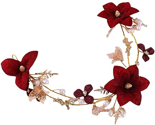 LALAFINA Kopfschmuck Für Die Braut Rotes Blumenstirnband Hochzeitshaarteile Stilvolle Brauthaar-accessoires