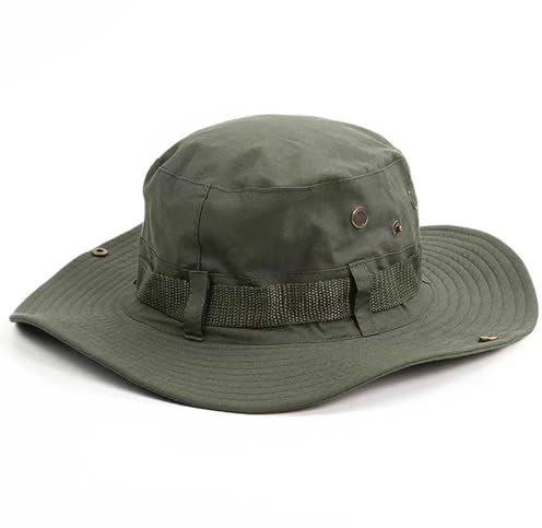Chapeau Trekking Extérieur Style Armée de Combat - Brousse Respirable, Randonnée, Safari Avec Mentonnière - Pour Hommes Femmes, Chasse, Camping - Vert Armée