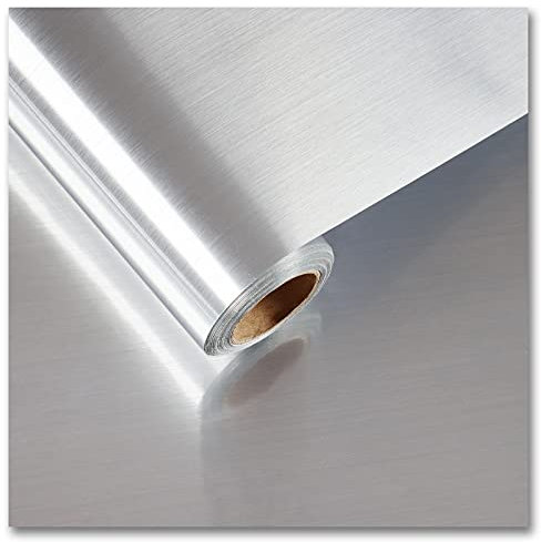 CRE8TIVE Lámina Metálica Autoadhesiva Plateada de Acero Inoxidable Papel Pintado Pared Autoadhesiva Resistente al Calor Resistente al Agua para Cocina para Muebles Lavavajillas Armario 30 cm x 200cm