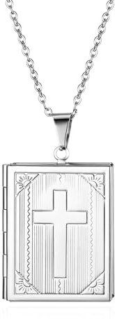Cupimatch Kreuz Medaillon zum Öffnen: Bilder Foto Anhänger Rechteckige Kette Damen Amulett Halskette mit 45cm Kette Silber