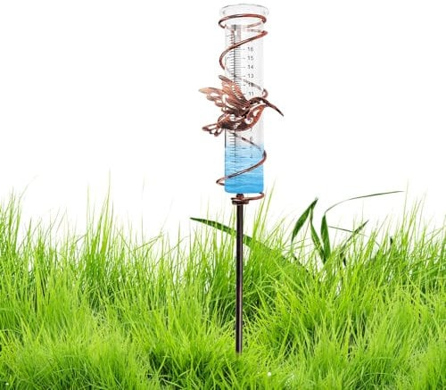 YANGUN Regenmesser für Garten Frostsicher, Outdoor Regenmesser Glas Regenwassermesser, Niederschlagsmesser mit Erdspieß Metall, Regenmesser für Garten Vogel Regenmengenmesser für Garten,Rasen,Terrasse