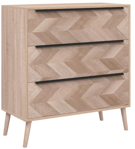 vidaXL Schubladenschrank, Schrank mit 3 Schubladen, Kommode mit Holzbeinen, Sideboard Flurschrank Schubladenkommode, Sonoma-Eiche Massivholz Kiefer