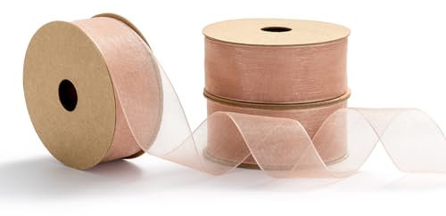 MORSUNBELA Schleifenband Organza 2,5 cm X 9 m Rosa Organzaband Geschenkband Breit altrosa Bänder Hochzeit Seidenband