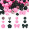 Cheriswelry 64Pcs Black & Pink Silicone Round Beads Star Octagon Bowknot Rose Shape Rubber Loose Beads for Necklace Bracelet Making Pen Decor