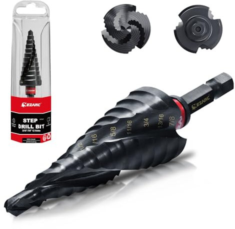 EZARC Step Drill Bit for Metal, M35 Cobalt Step Drill Spiral Flute Unibit Step Drill Bit (3/16''-7/8'') Wear-Resistant AlTiN Coated, 1/4 Hex Shank for Metal, Stainless Steel, Aluminum, Plastic