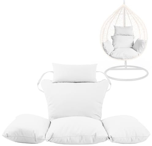 Swing Egg Chair Replacement Cushion, Foldable Water-Resistant Hanging Basket Swing Chair Cushion with Headrest Pillow, Outdoor Porch Backyard Patio Hammock Swing Replacement Cushions (White)