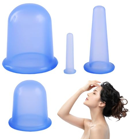 4 Silikon-Schröpfgeräte, Massage-Saugnäpfe, Silikon-Massage-Cups, wiederverwendbare Massage-Saugnäpfe, Beauty-Massage-Zubehör, geeignet für Körpermassage und Schönheitspflege (blau)
