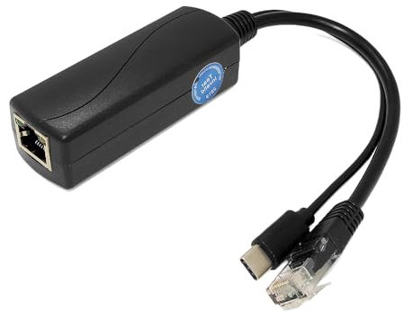 REVODATA 2.5G PoE Splitter Type C 5V/2.4A, 48V PoE vers USB-C 5V/2.4A Sortie 12W, Ethernet 2.5Gbps Conforme IEEE802.2.4Af/at, Plug and Play pour Maison Intelligente