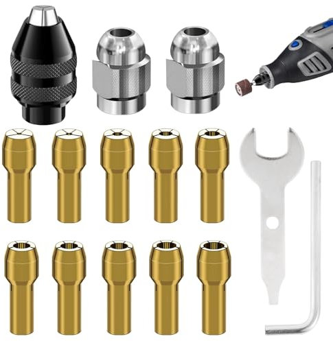 Multi Chuck Set for Rotary Tools,15 PCS Collet Chuck 4486 Ch-uck Set,Collet Nut Kit,0.8-3.2mm Keyless Drill Rotary Tool Accessories Compatible with 3000 4000 7700 8200(M7)