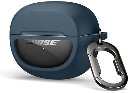 SURITCH Clear Case Compatible with New Bose Ultra Open Earbuds (2024), Durable Full-body Shockproof TPU Protective Case with Carabiner & Key Ring & Transparent Logo Window(Navy)