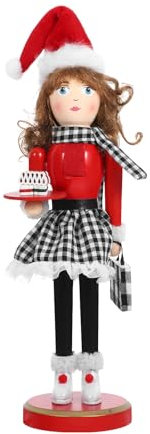Ciieeo Weihnachtsfrau-Nussknacker Roter Back-Nussknacker Hölzerne Nussknacker-Ornamente Traditionelle Nussknacker-Puppen Feiertagstisch-Nussknacker Für Regale Und Tische
