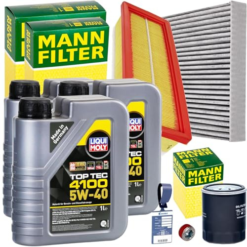 Mann Filter Filterset+Liqui Moly 5W40 Öl | W610/3+C2859+CUK2026+257.821.001+Mn+Lm TT4100 5W40 für Ypsilon 500 Panda 169