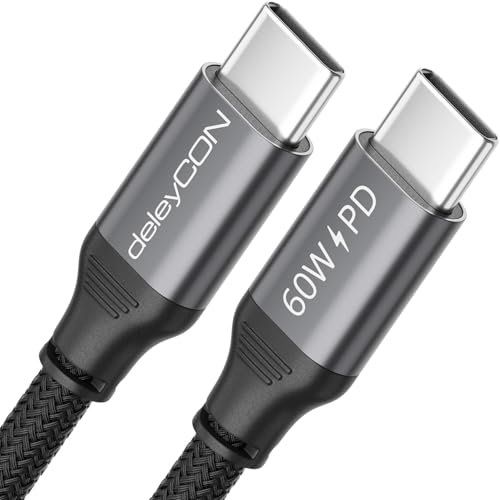 deleyCON 2m Cavo USB C PD3.0 (Ricarica Rapida 60W) Cavo di Ricarica da USB-C a USB-C per iPhone 16 15 Pro Max Samsung Galaxy S25 S24 S23 S22 Pixel iPad Pro MacBook Air Tablets Switch PS5