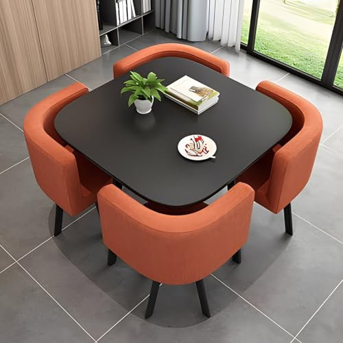 LoJax Quadratisches Esstisch-Set Mit Stühlen, Küchentisch Und 4 Stühlen, Moderner Konferenztisch Mit Stühlen, Empfangstisch Und Stuhl-Kombination, Platzsparend