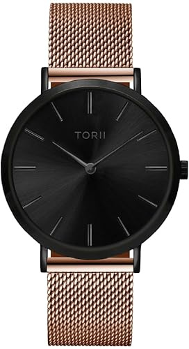 TORII Damenuhr Schwarz Edelstahl - rund Quarz B38RM.BB Milanaise-Armband Strichindizes wasserdicht 50 m