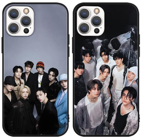 nurkorki 2 Stück Schwarz Handyhülle für iPhone 12/12 Pro Hülle 6,1,Kpop Stray Kids Skzoo Muster Design Aesthetic Schutzhülle für Mädchen Frauen Skz Fans Cover,Silikon TPU Stoßfest Case,Cartoon