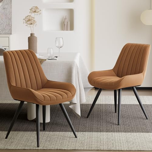 Moderner gepolsterter Esszimmerstuhl - Extra dickes Sitzkissen, Künstlicher Stoff Esszimmerstühle Küchenstuhl Polsterstuhl Wohnzimmerstuhl Sessel mit Rückenlehne, Metallbeine (Braun, 2er Set)