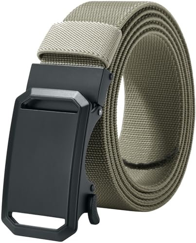 LionVII Elastischer Ratschen-Gürtel mit Automatischer Schnalle, Verstellbar und dehnbar, Arbeitsgürtel für Herren, 130cm (Khaki)