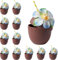 THE TWIDDLERS 24 Reusable Plastic Coconut Cups with Flowers for Decoration & Paper Straws - Garden, Pool & Beach Parties - Tiki Bar, Hawaiian-Themed Luau Party, Tropical Wedding