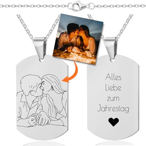 Lumari Gold Personalisierte Dog Tag Foto-Halskette mit Gravur - Silber Edelstahl Anhänger, 40x23mm mit 50cm Kette – Geschenk für Partner, Familie, Freunde