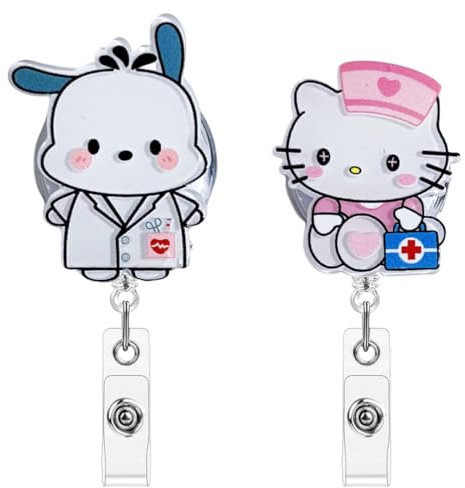EIROVYA Krankenschwester Ausweishalter, Krankenschwester Badge Reel, Einziehbare Abzeichenhalter, Karikatur Ausweishalter, Ausweishalter mit Clip für Krankenschwester Ärzte Doktor Lehrer, 2 Stück
