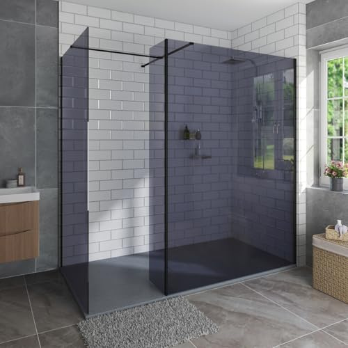 Aquariss 1600 x 800 mm Grey Walk in Shower Screens and Return Panel Tray | Tempered Easy Clean Glass, Support Arm, Shower Screens 800mm+1100mm, 215mm Return Panel, Anthracite SMC Shower Tray, Waste
