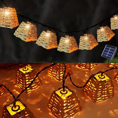 Guirlande Lumineuse Solaire,10 Boules en Rotin LED Solaire Lumineuse,8 Modes Lampe à Boule Solaire en Rotin pour l'extérieur,Guirlande Lumineuse Exterieure,Blanc Chaud Lumineuse Solaire d'extérieur