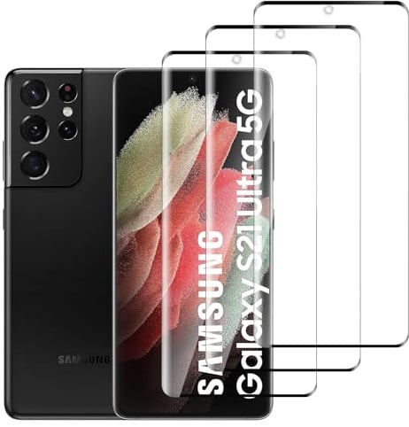 Jinshiweikai Lot de 3, Verre Trempé pour Samsung Galaxy S21 Ultra,Film Protection écran efficace contre les Rayures,3D Incurvé Couverture,Dureté 9H Glass,Compatible Samsung Galaxy S21 Ultra