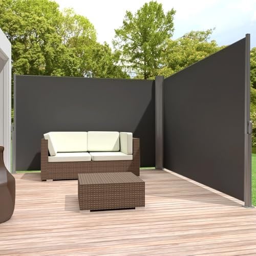 DKIEI Retractable Side Awning 8 X 1.6M, Outdoor Double Pull-Out Side Privacy Garden Screen Panels, Balcony Sunshade Screening Divider with UV and Rain Resistance for Patio/Pool, Dark Grey