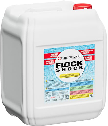 CHOSA Flock Shock Poolklar Flockungsmittel Pool Flüssig 5 l | Cristal Klareffekt Pool & Whirlpool in 2 bis 6 Std, Zerfallsfreie Flocken, Gegen Trübes Wasser, Auch für Kartuschenfilter