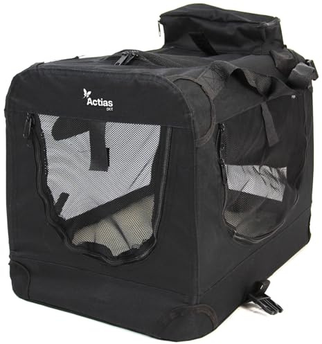 Actiaspet Fabric Pet Carrier Crate – Soft-Sided Travel Kennel for Dogs, Cats & Puppies – Foldable with Faux Sheepskin Bed, Mesh Windows, Treat Bag