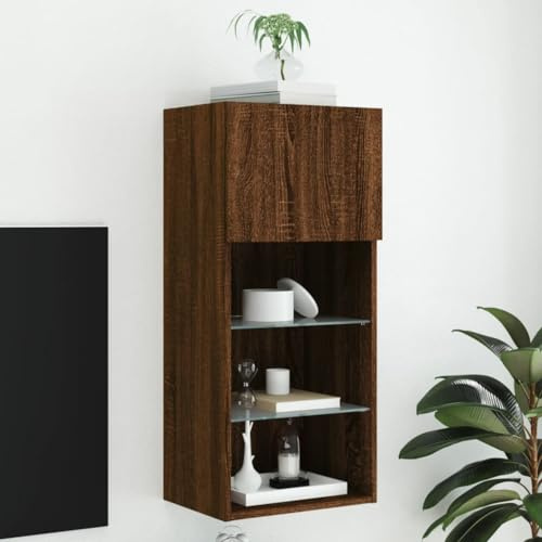 ZQQLVOO Mueble de TV con luces LED marrón efecto roble mesa de televisión armario para estudio dormitorio 40,5 x 30 x 90 cm